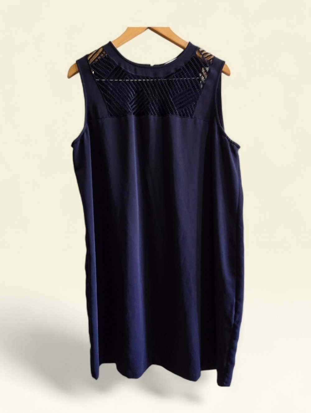 Navy Sheath Dress With Cutwork Yoke By Calvin Klein